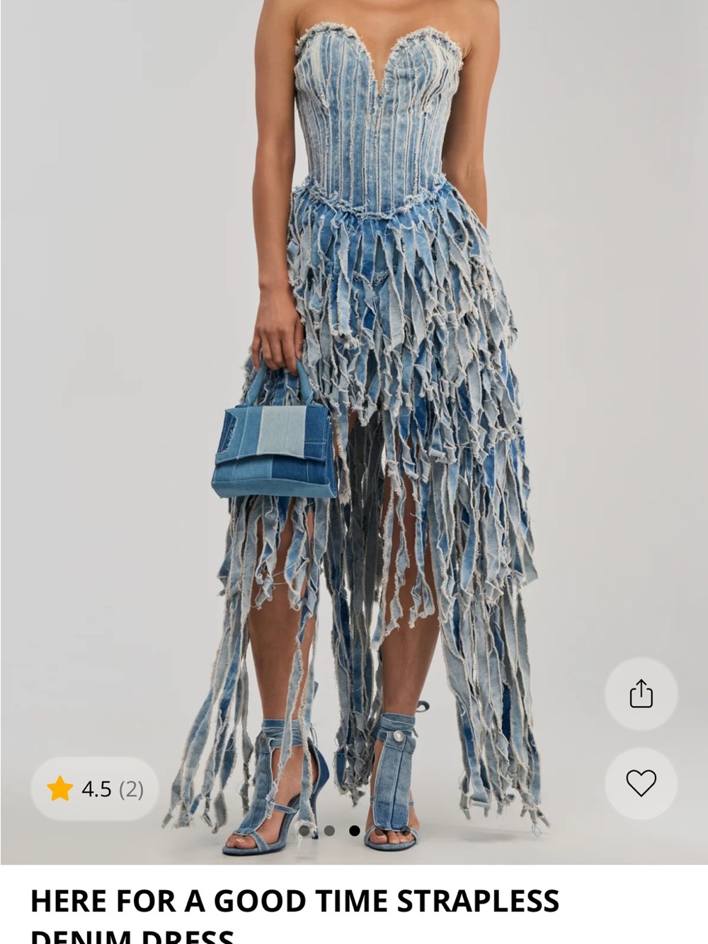 AKIRA Light and Medium Blue Denim High-Low Fringe Dress